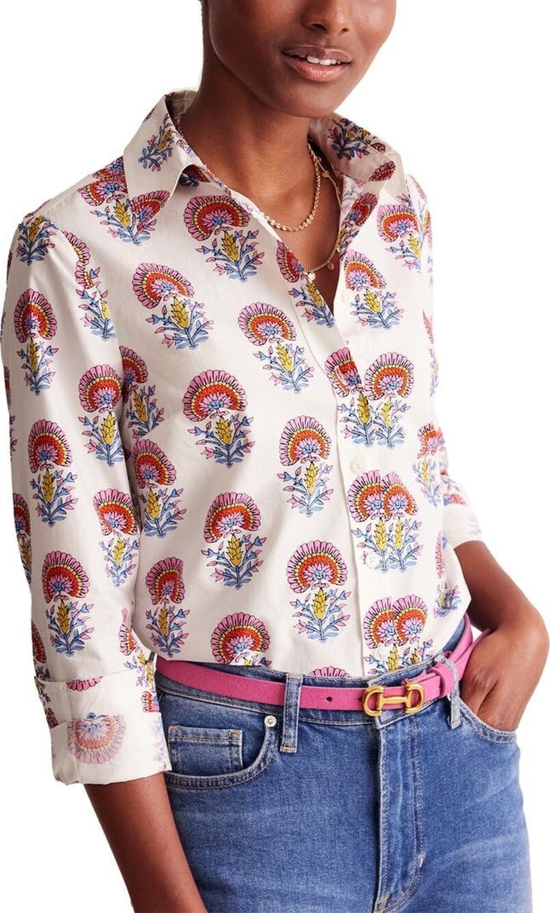 Boden Womens 2 Sienna Floral Cotton Button-Up Shirt Office Artsy Casual Spring